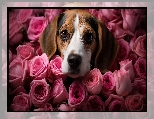 Róże, Kolorowe, Pies, Beagle
